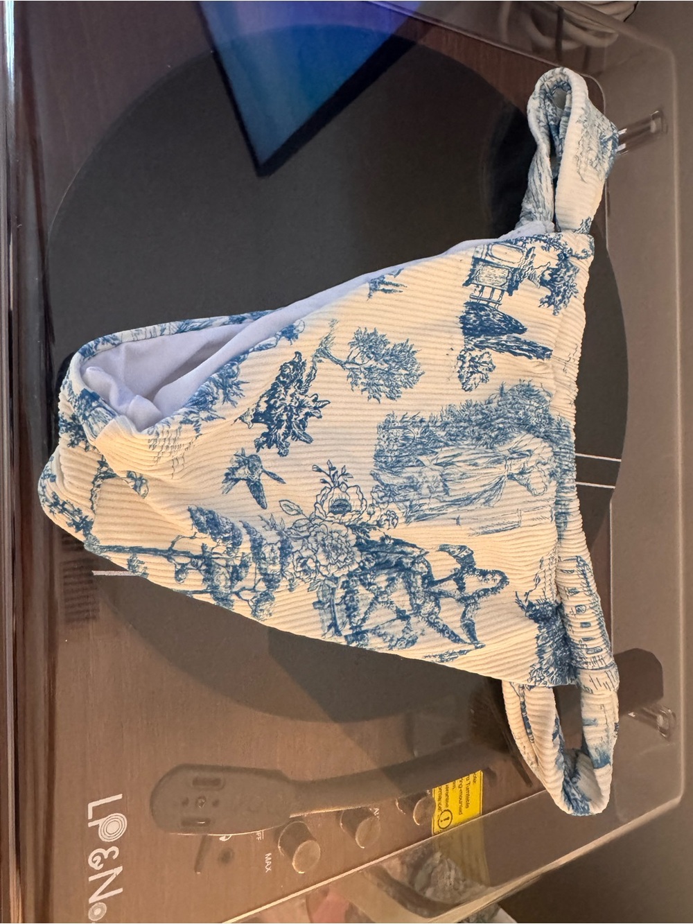 Blue Toile Print Ribbed Triangle Bikini Set - Picture 3 of 4